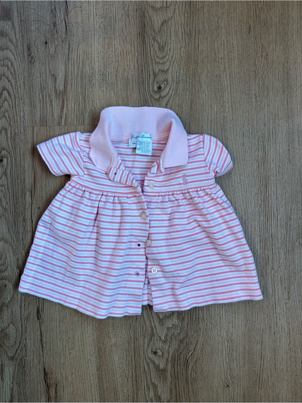 Ralph Lauren Pink and White Striped Polo Baby Dress - size 3 months
